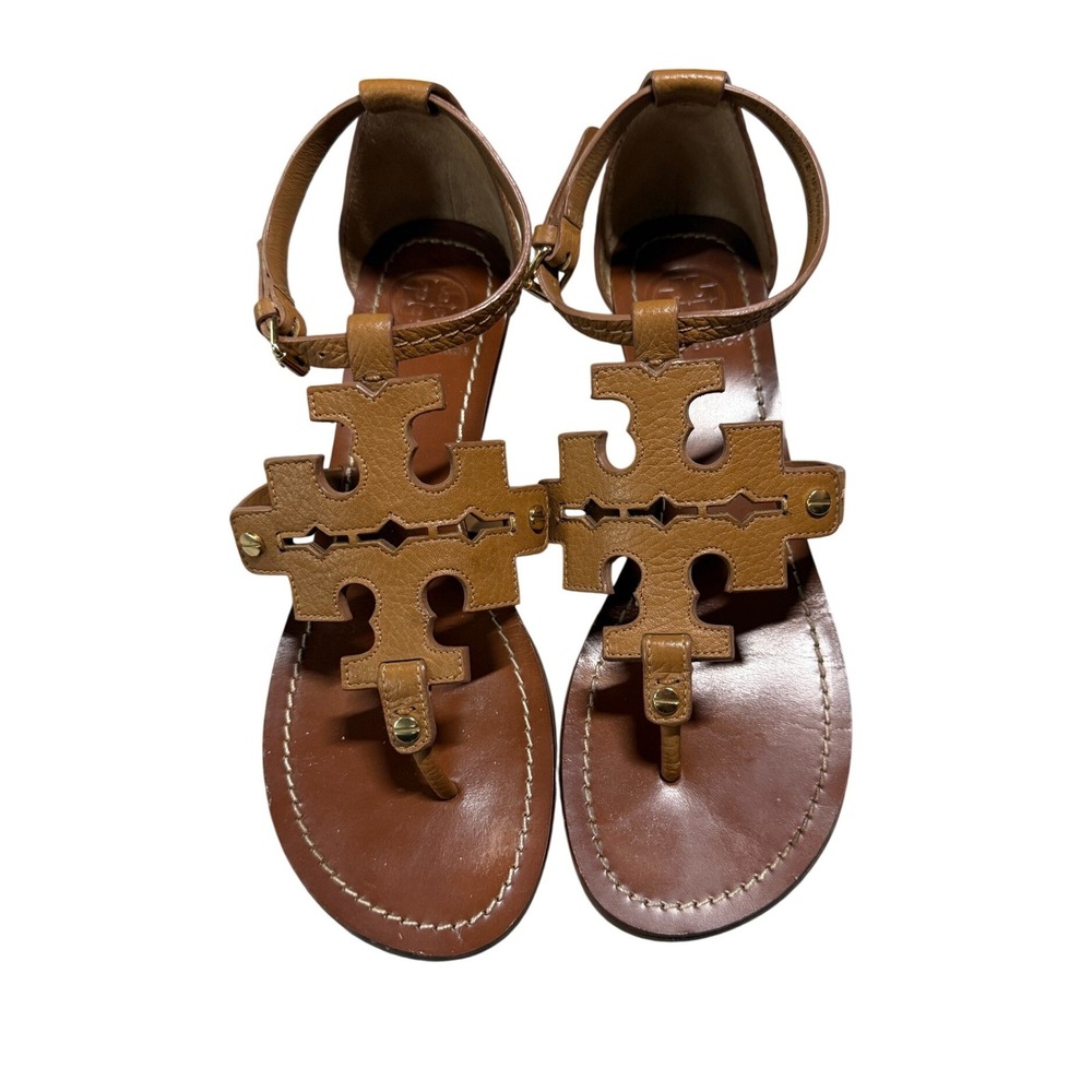 Tory Burch Phoebe‎ Wedge Sandals Brown Leather Size 8